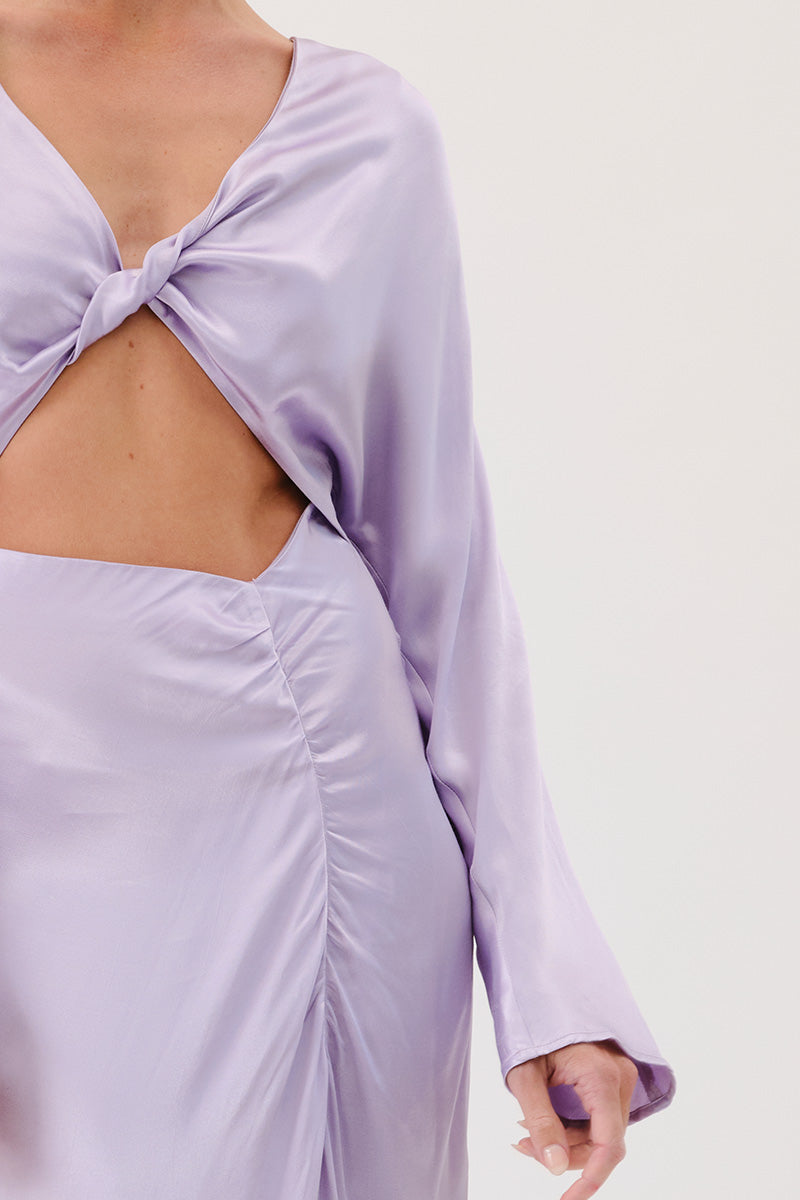 Millenia Long Sleeve Twist Front Maxi Dress - Lilac