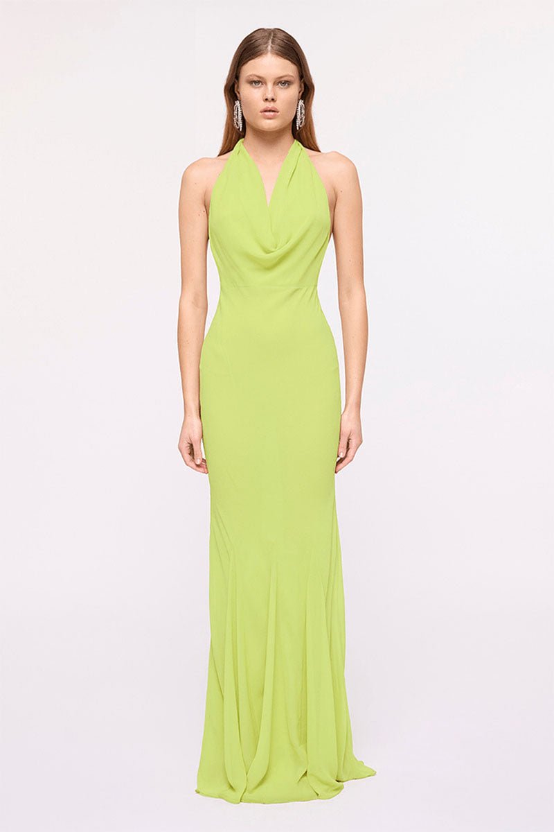 Maxi Dress Cowl Neck Wedding Guest Dress | Chartreuse