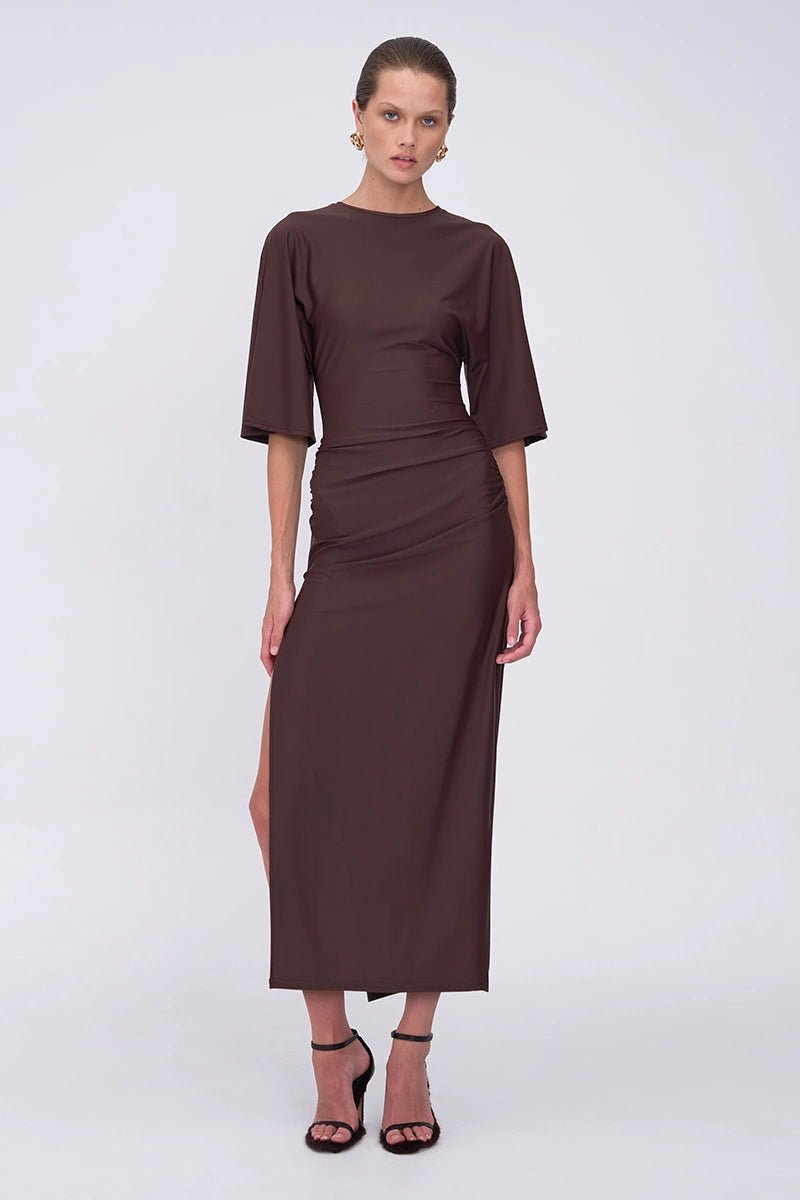 Ivy Cape Sleeve Midi Dress - Chocolate SUBOO AU Ivy Cape Sleeve Midi Dress - Chocolate SUBOO AU