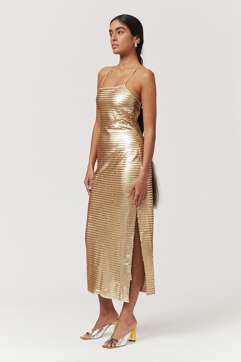 Pyra Strappy Maxi Column Dress - Gold