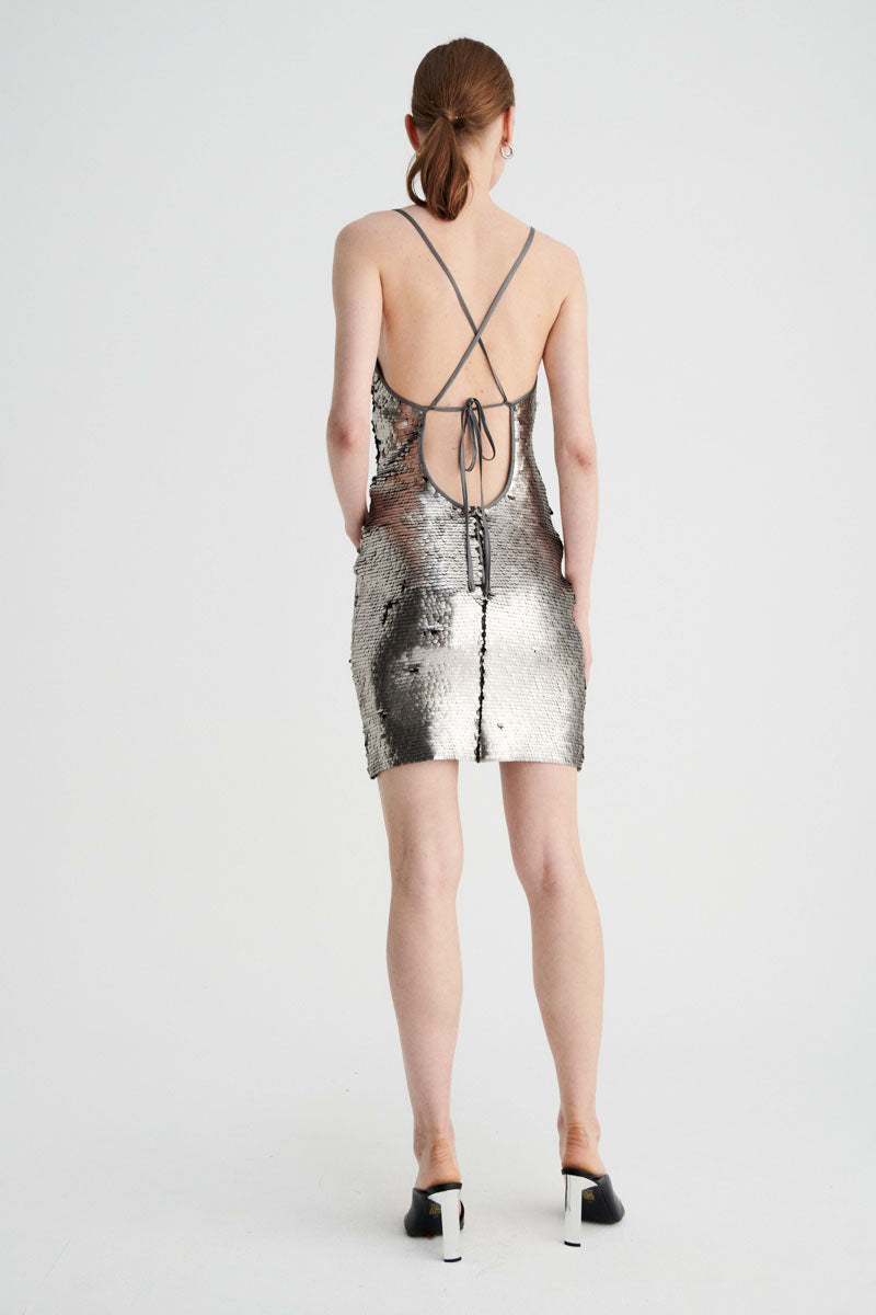 Luna Cowl Neck Mini Dress - Silver