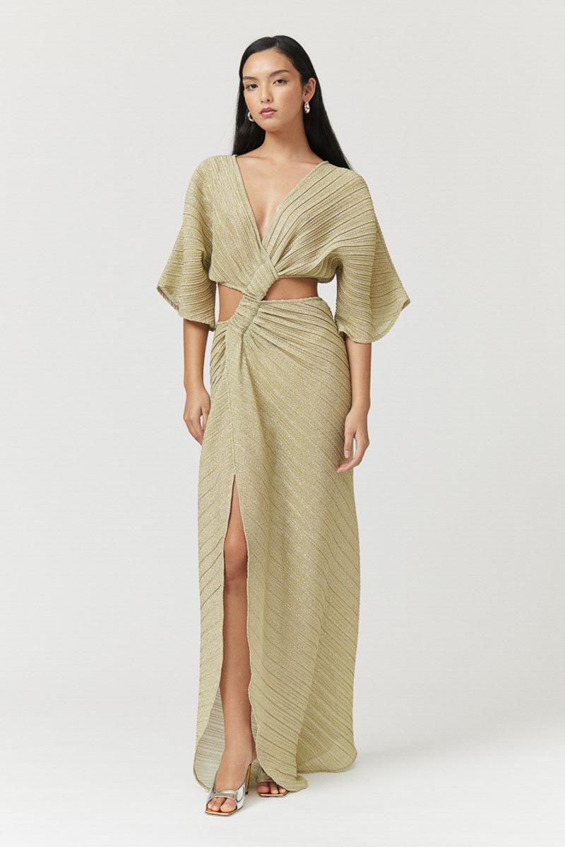 Suboo Stevie Cross Over Midi Dress in Gold, Size XS Suboo Stevie Cross Over Midi Dress in Gold, Size XS