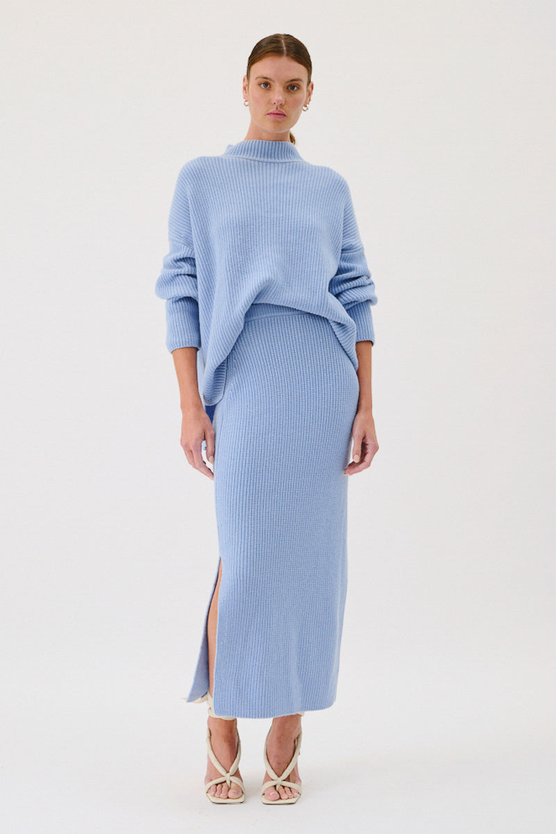 Isla Knit Maxi Skirt Light Blue - Main Image