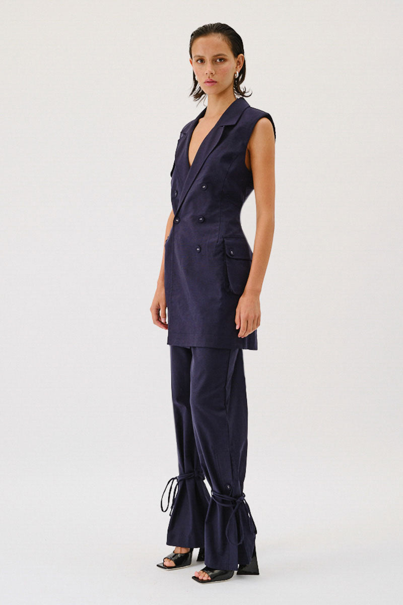 Quartz Relaxed Pant With Ties - Navy