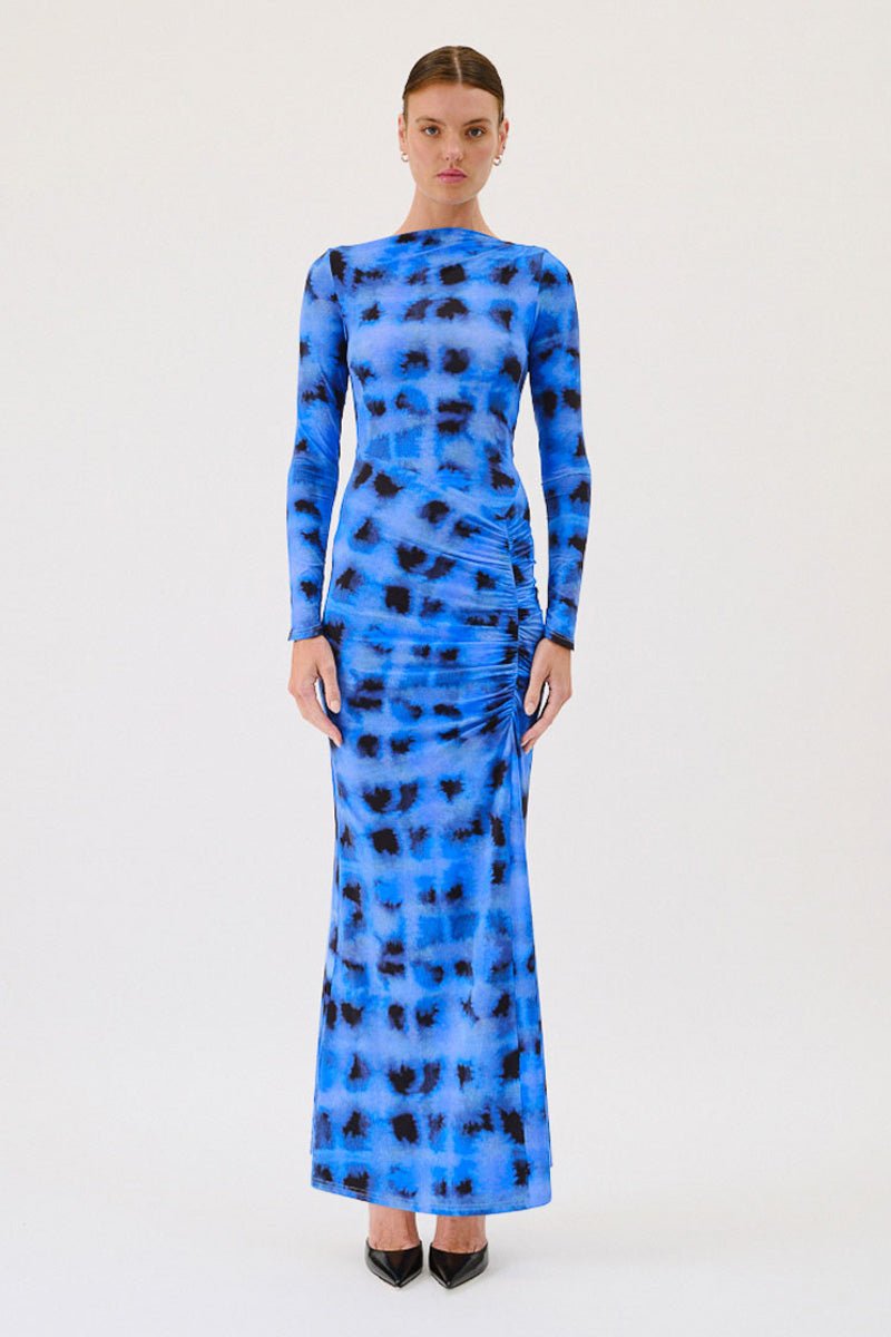 Suboo Shibori Long Sleeve Rouched Dress In Print, Size XS Suboo Shibori Long Sleeve Rouched Dress In Print, Size XS