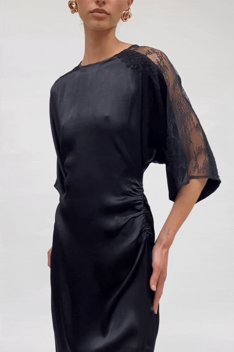 Lee Satin Lace Cape Sleeve Maxi Dress - Black SUBOO AU Lee Satin Lace Cape Sleeve Maxi Dress - Black SUBOO AU