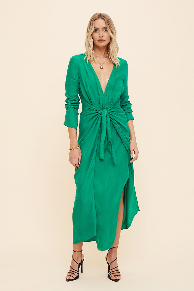 Grace Low Front Wrap Midi Dress - Green