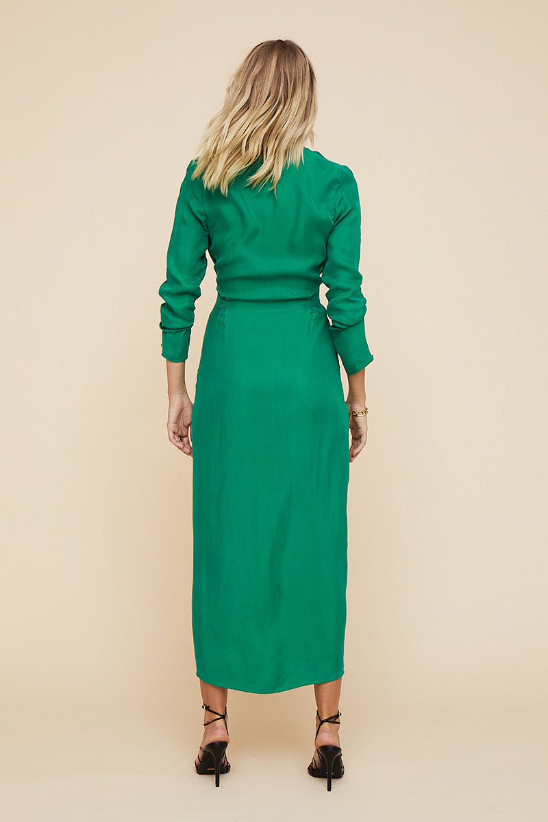Grace Low Front Wrap Midi Dress - Green
