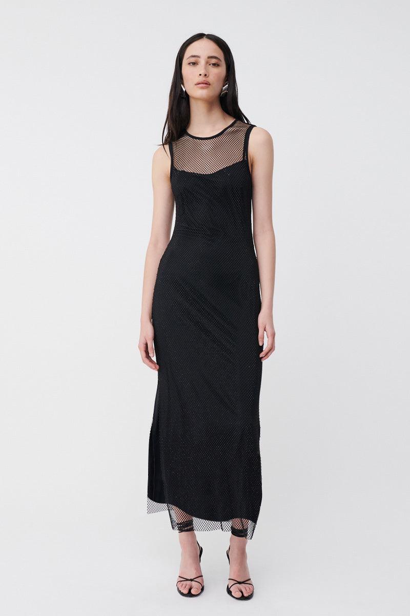 Dali Diamante Maxi Dress w Long Slip - Black - SUBOO AU
