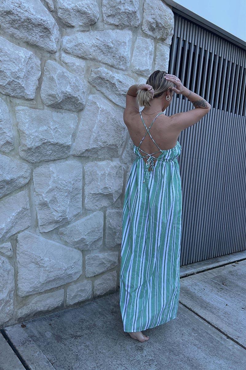 Tali Strappy Maxi Dress - Green Stripe