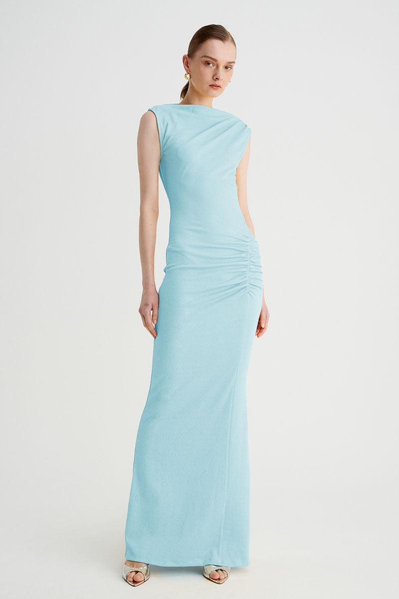 Jacqui Rouched Midi Dress - Turquoise