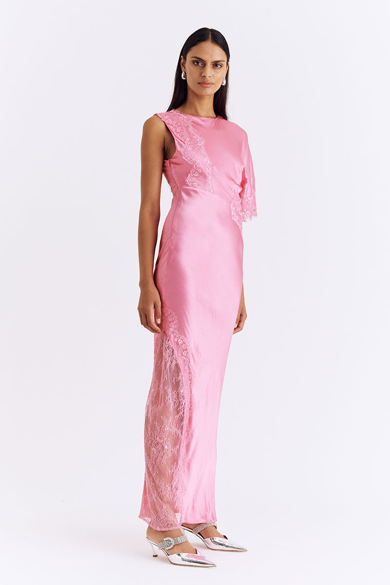 Nicky Asymmetric Sleeve Maxi Dress - Pink