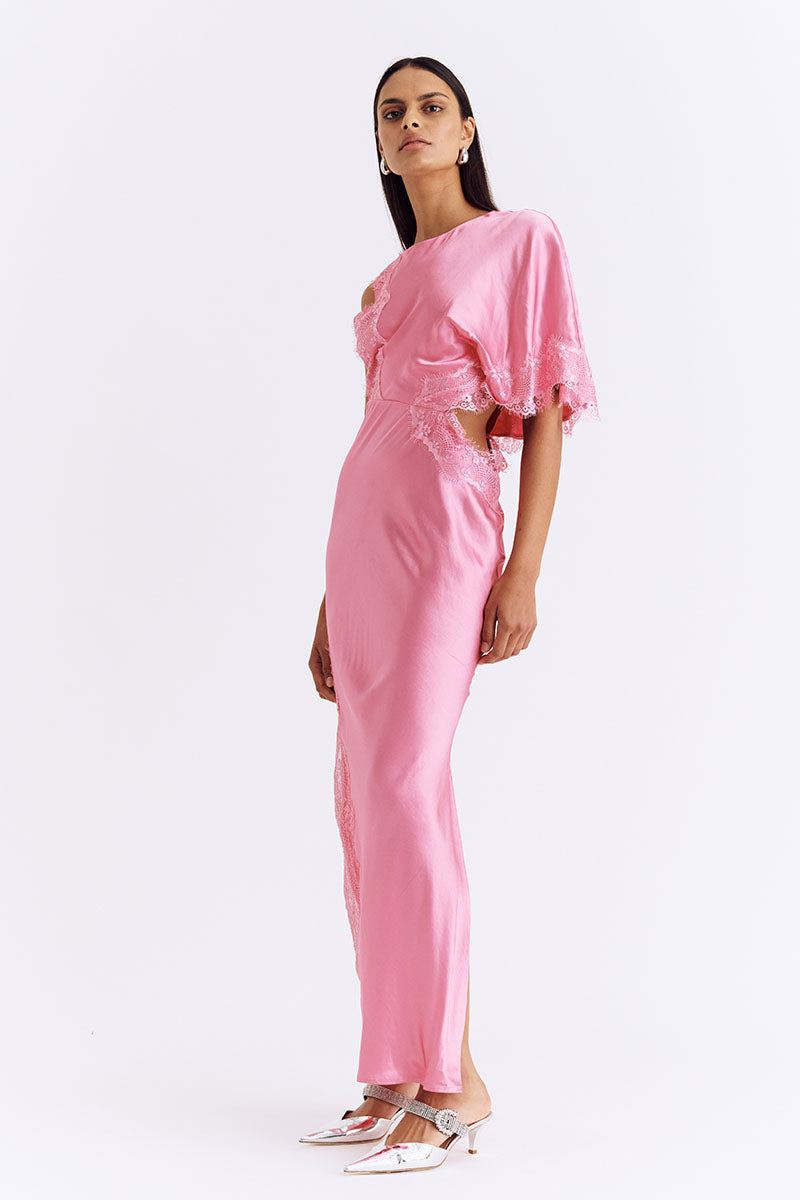 Nicky Asymmetric Sleeve Maxi Dress - Pink