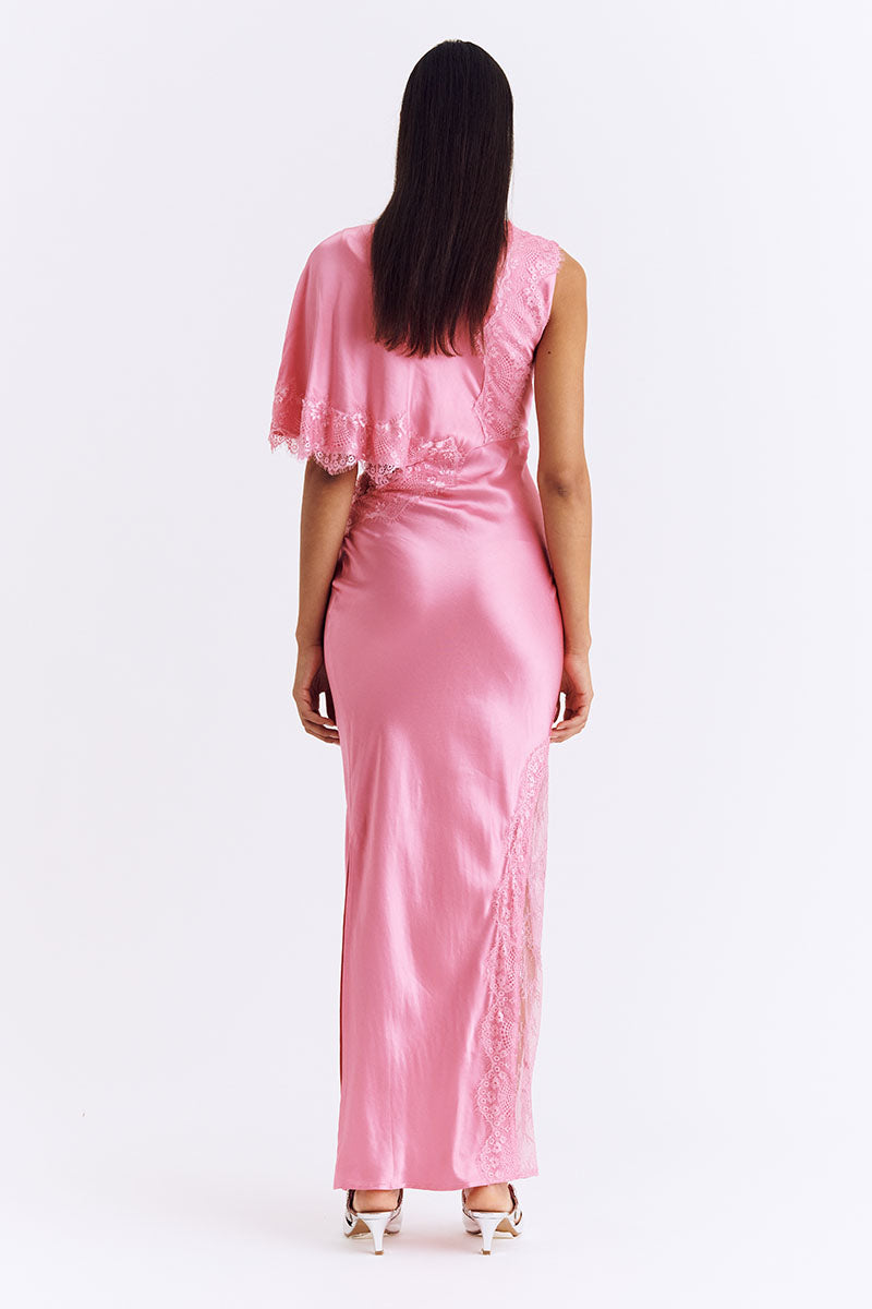 Nicky Asymmetric Sleeve Maxi Dress - Pink