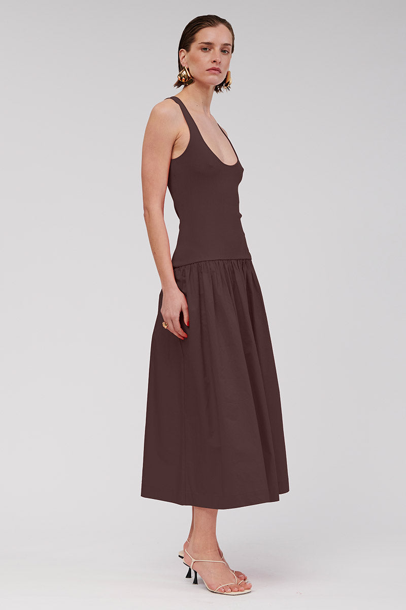 Naples Dropped Waist Maxi Dress - Chocolate