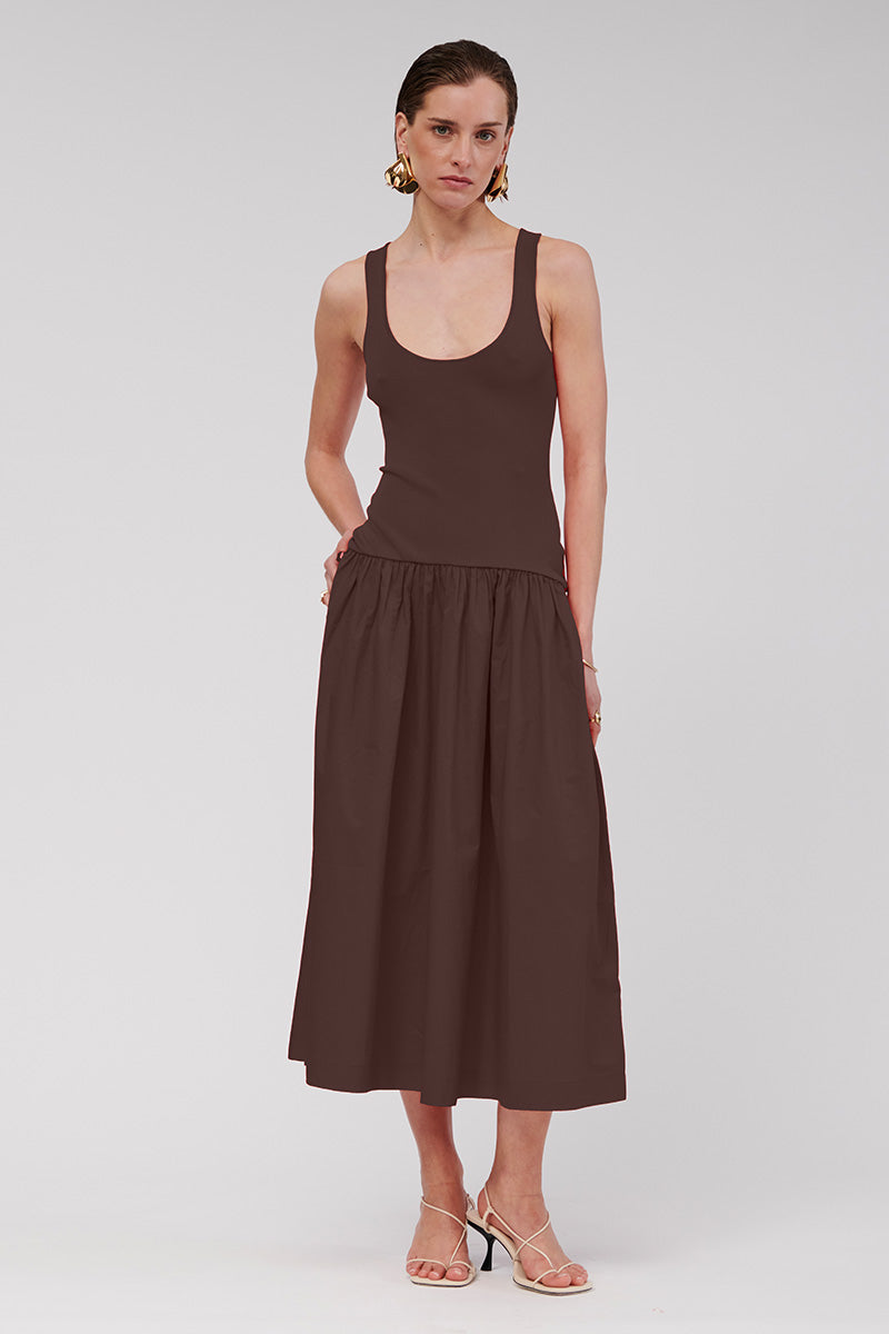 Naples Dropped Waist Maxi Dress - Chocolate