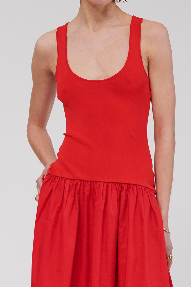 Naples Drop Waist Midi Dress in Red | Suboo SUBOO AU Naples Drop Waist Midi Dress in Red | Suboo SUBOO AU