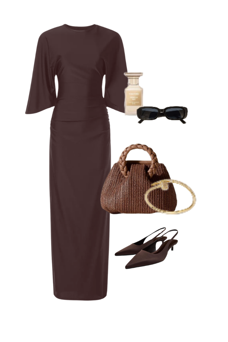Ivy Cape Sleeve Midi Dress - Chocolate