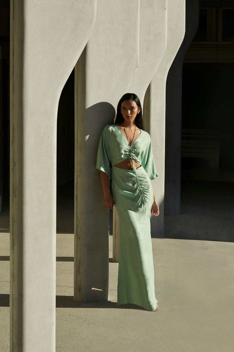 Halley Rouched Maxi Dress - Apple Green