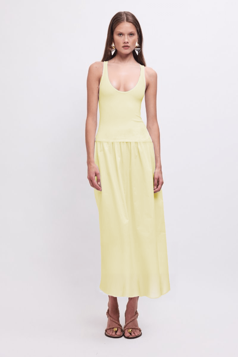 Naples Drop Waist Midi Dress in Butter | Suboo SUBOO AU Naples Drop Waist Midi Dress in Butter | Suboo SUBOO AU