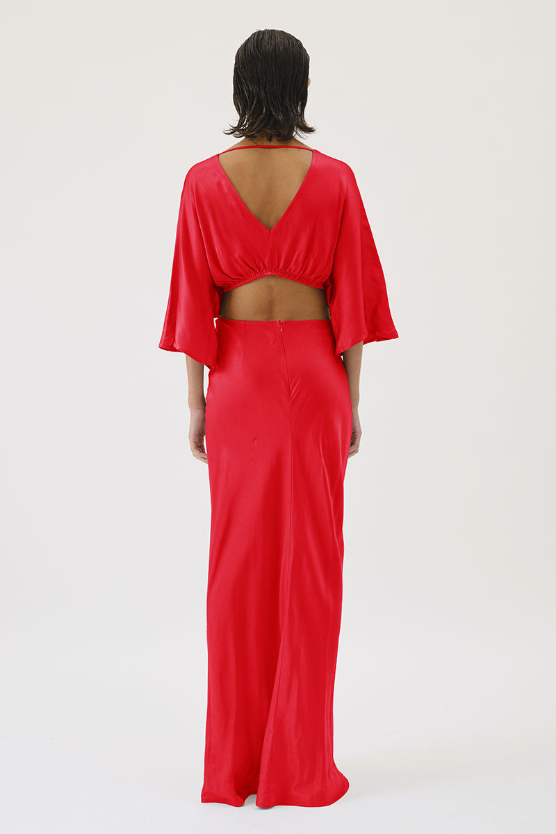 Tate Rouched Cross Over Midi Dress - Red