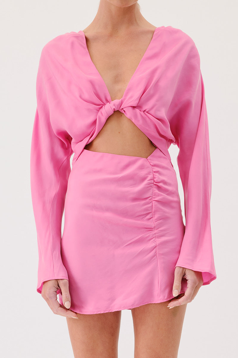 Jasper Long Sleeve Twist Front Mini Dress - Pink