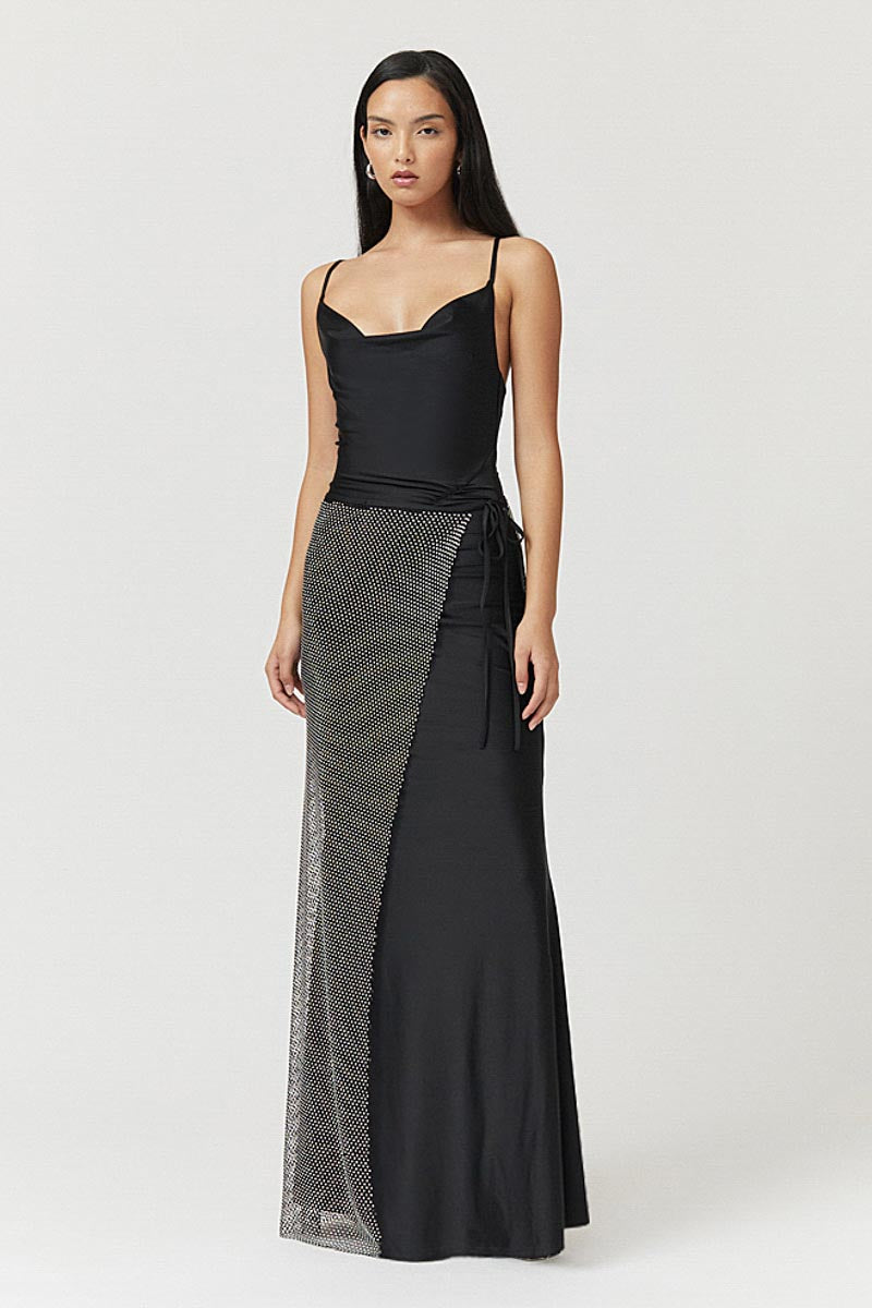 Ivy Strappy Maxi Dress with Diamante Skirt - Black