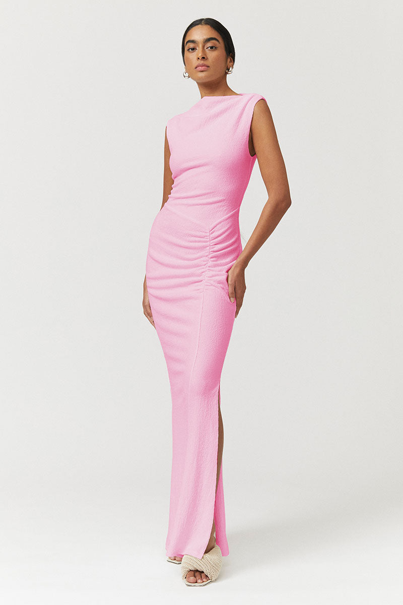 Jacqui Rouched Front Midi Dress  - Pink