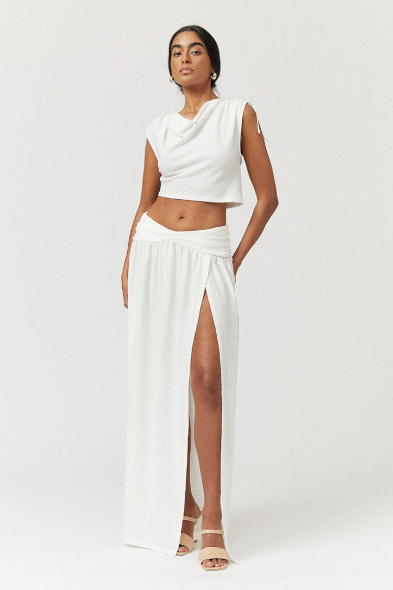 Jacqui Rouched Maxi Skirt - White