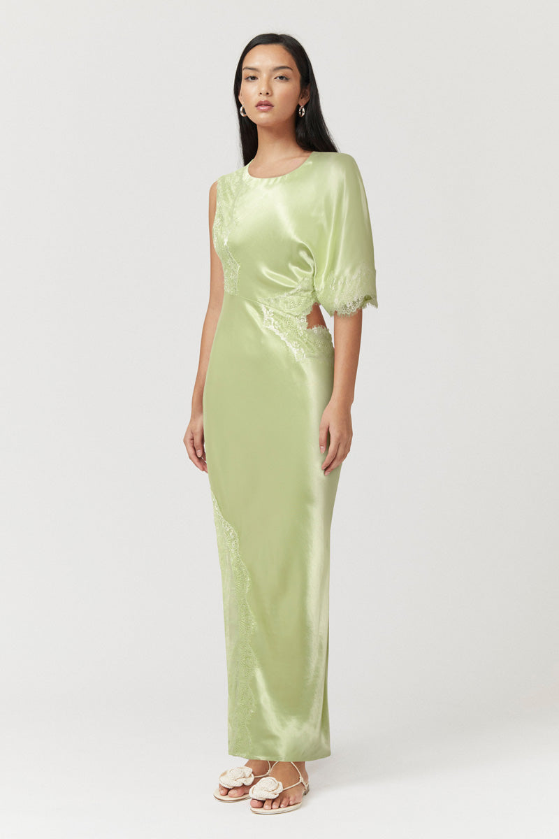 Nicky Asymmetric Sleeve Maxi Dress - Celery Green