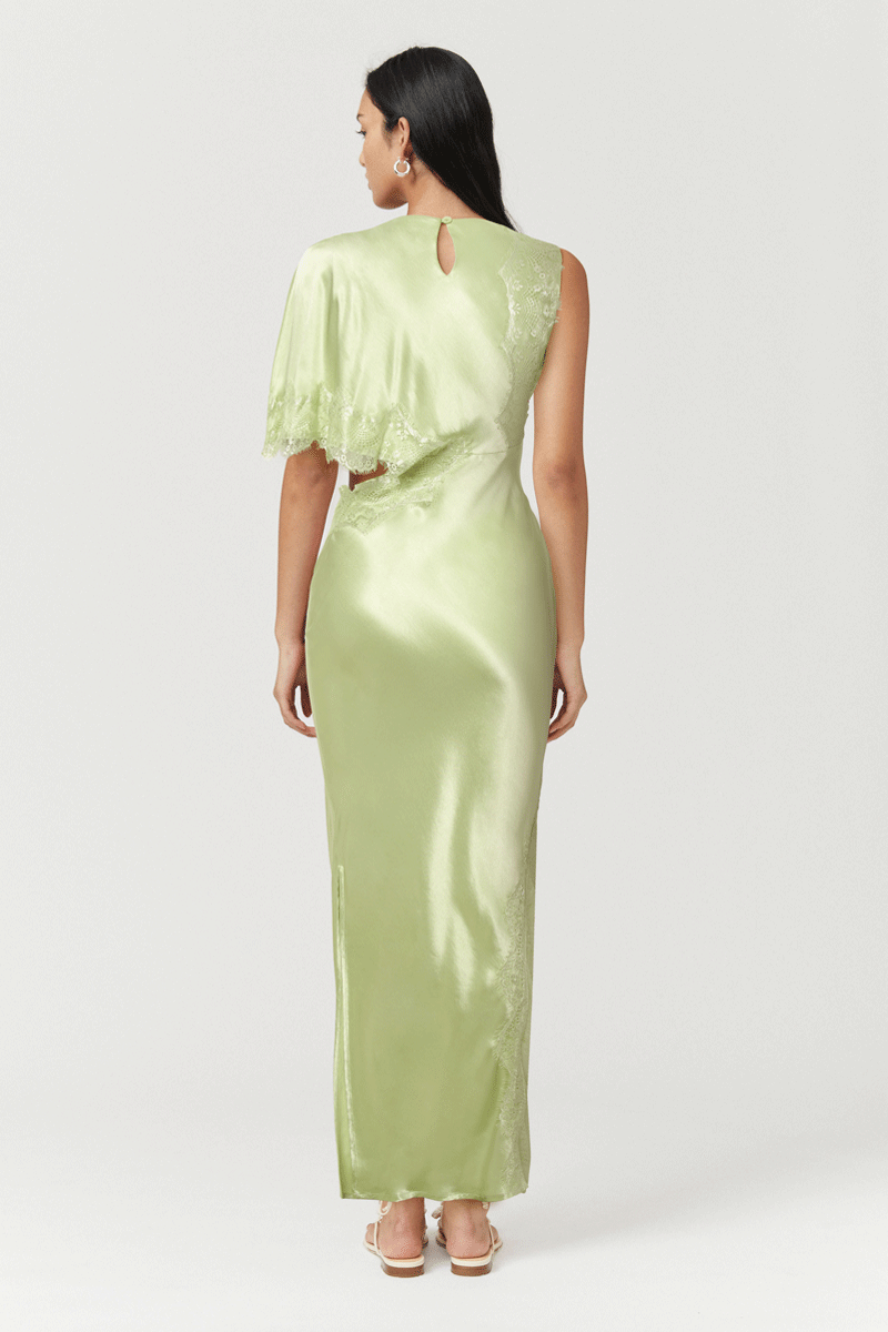 Nicky Asymmetric Sleeve Maxi Dress - Celery Green