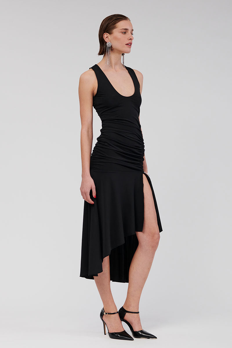 Lucia Sleeveless Rouched Maxi Dress - Black