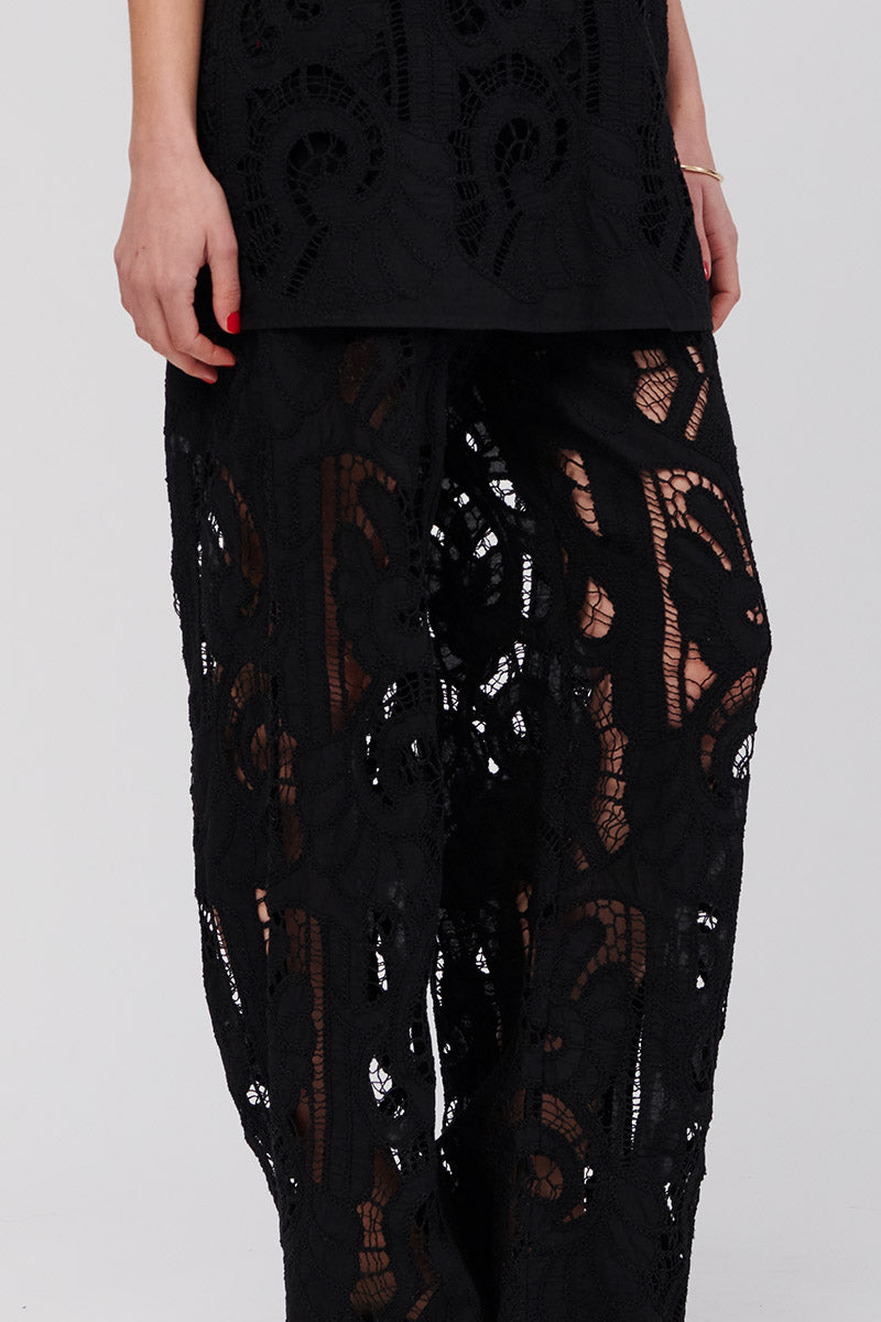 Florence Lace Wide Leg Pants - Black