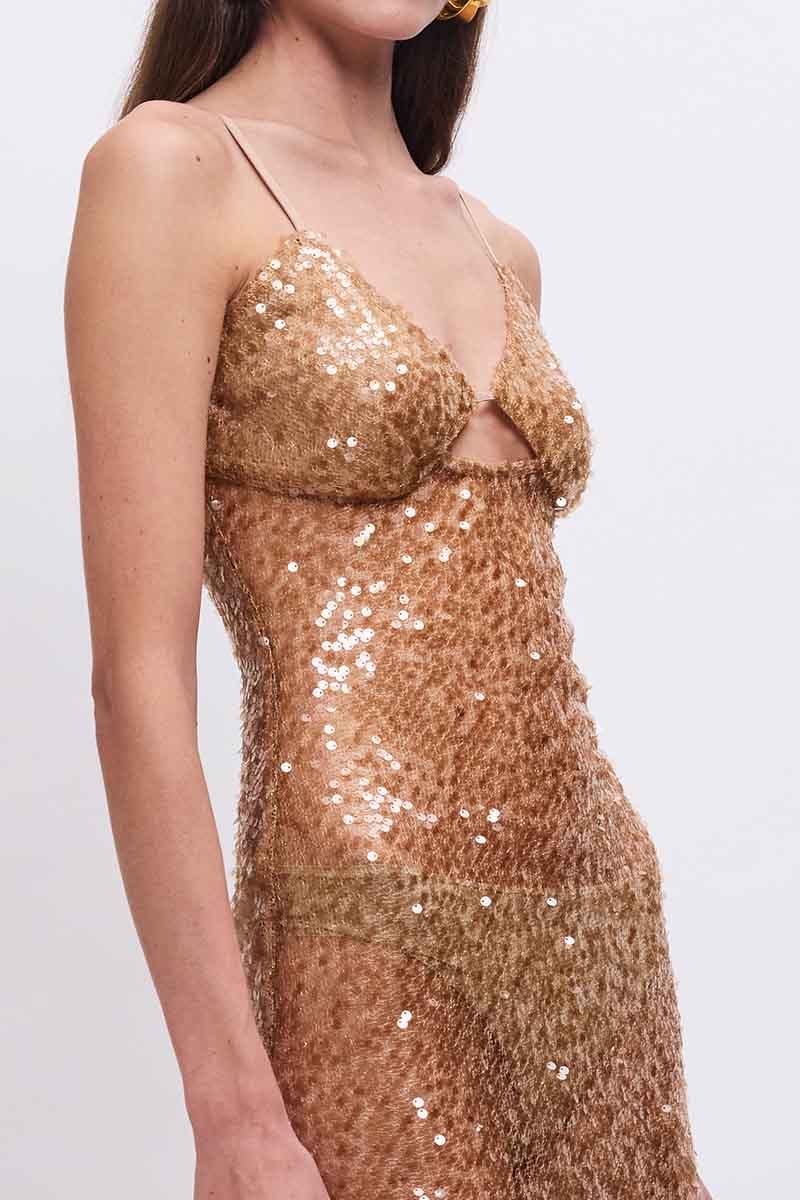 Allure Sheer Sequin Maxi Dress - Bronze