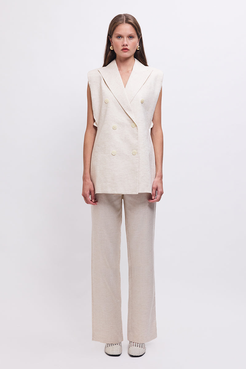 The Perfect Pant – Tailored Straight-Leg Ecru Linen Blend