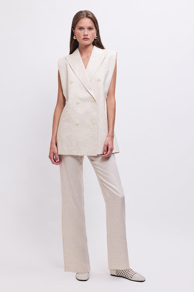 The Perfect Pant – Tailored Straight-Leg Ecru Linen Blend