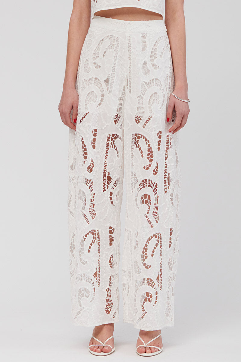 Florence Lace Wide Leg Pants - White