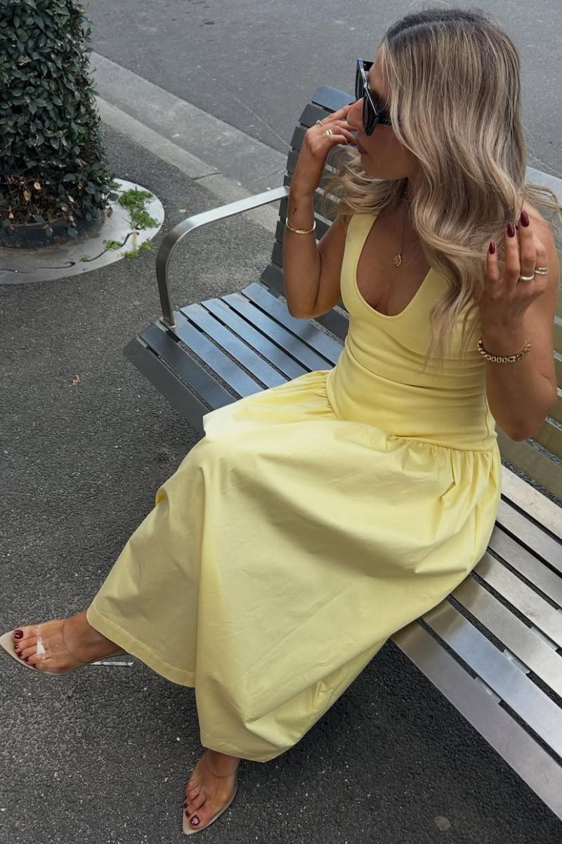 Naples Drop Waist Midi Dress - Butter