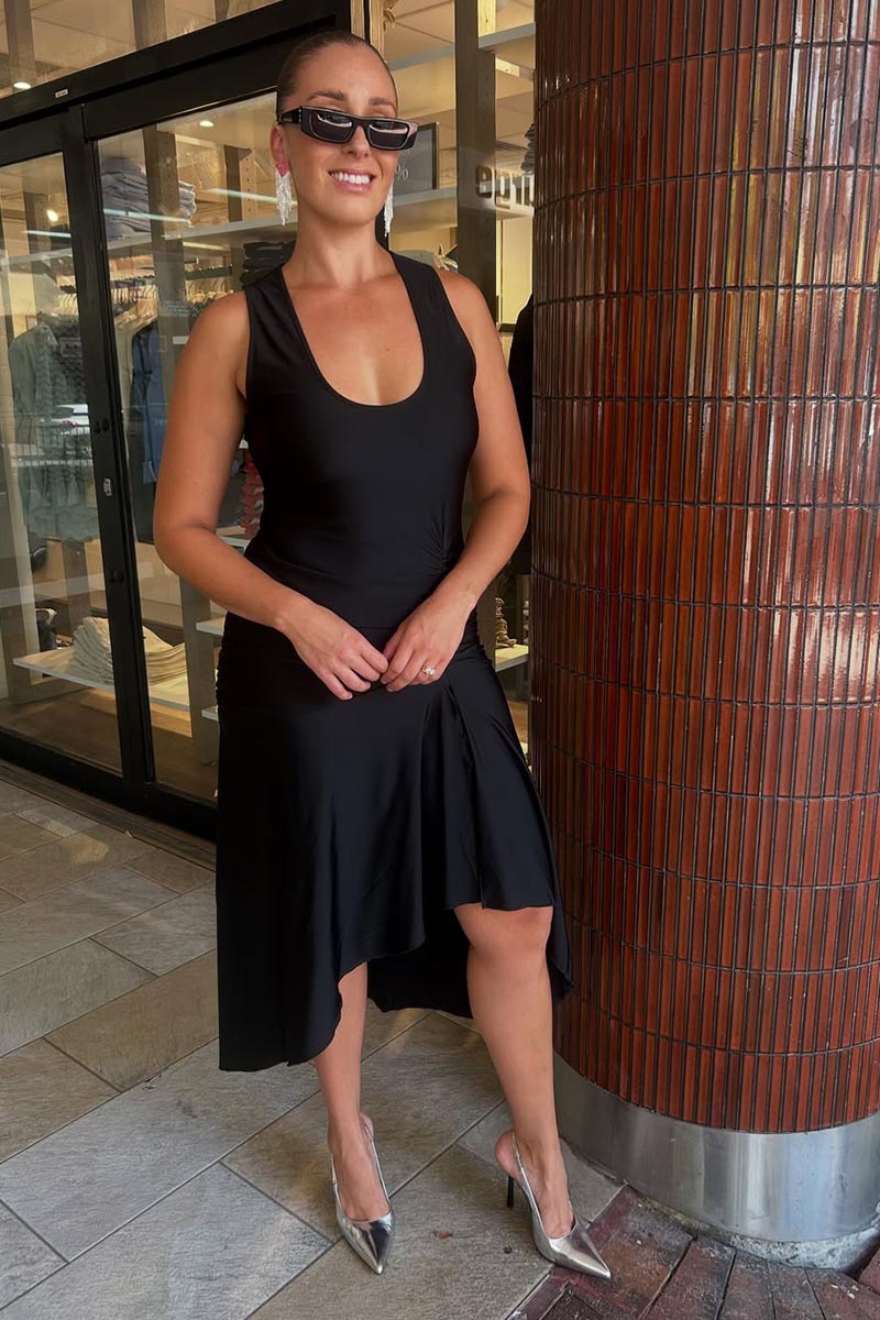 Lucia Sleeveless Rouched Maxi Dress - Black