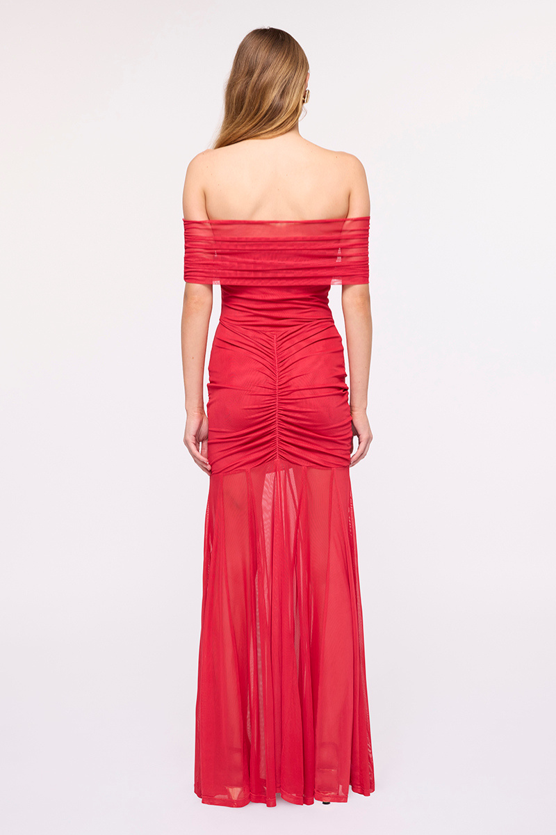 Phoenix Bustier Maxi Dress with Removable Scarf and Sash – Red