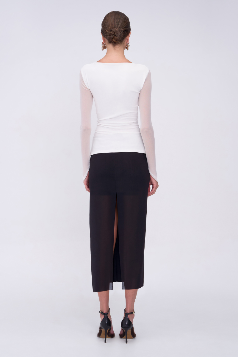 Christy Mesh Ruched Front Long sleeve Top