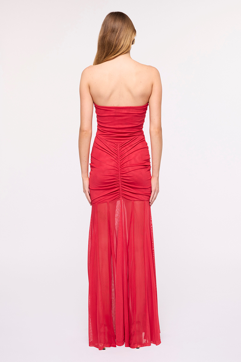 Phoenix Bustier Maxi Dress with Removable Scarf and Sash – Red