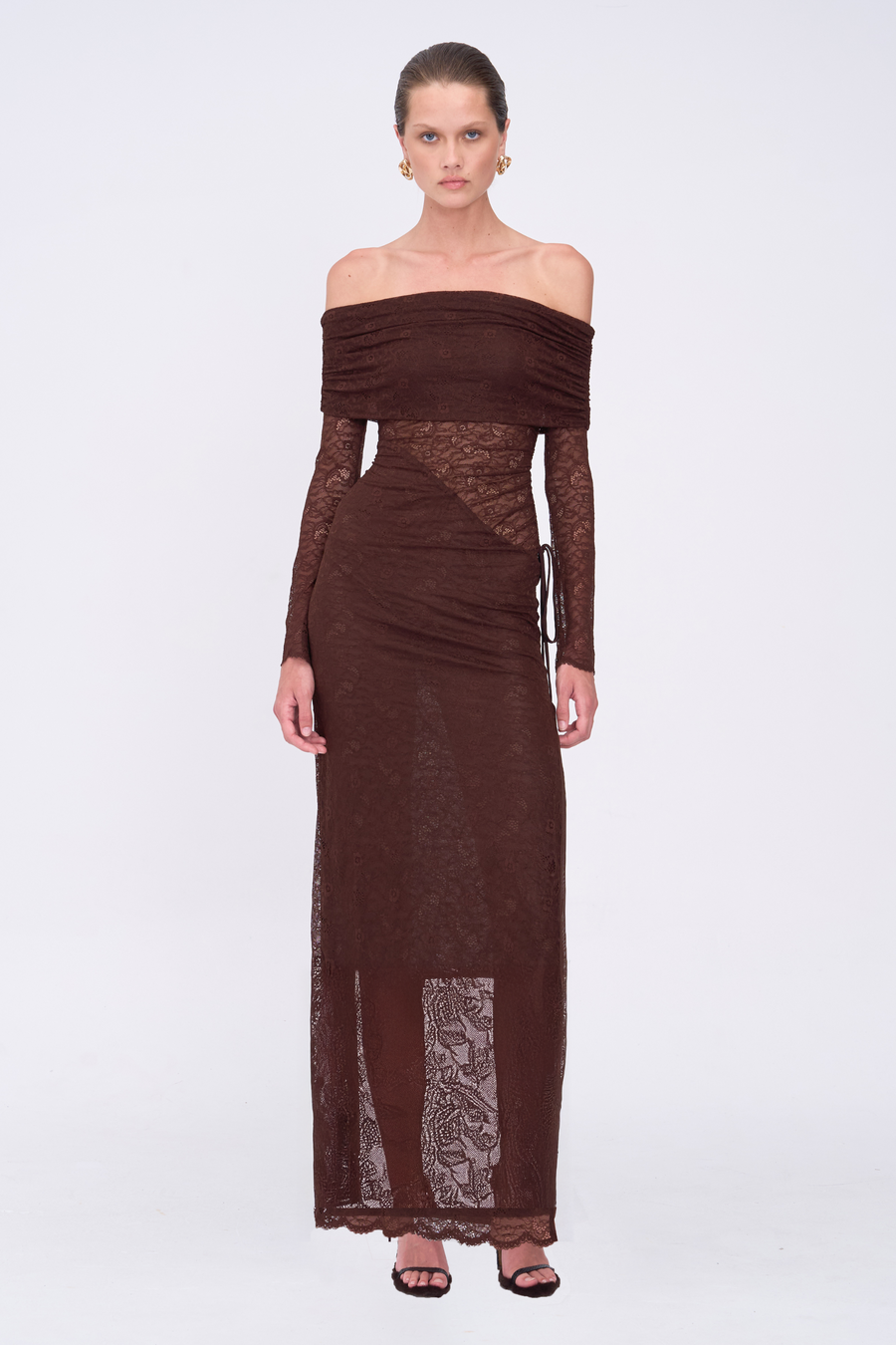 Paris Off Shoulder Ruched Side Maxi Dress