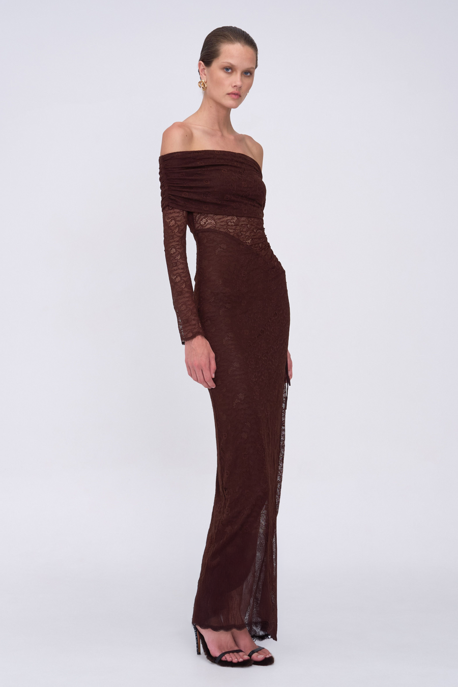 Paris Off Shoulder Ruched Side Maxi Dress