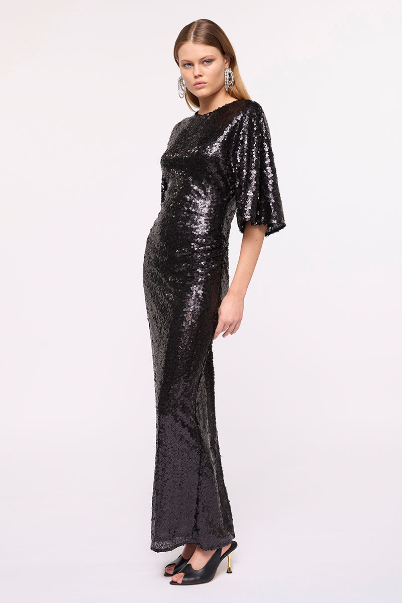 Ava Sequin Cape Maxi Dress-Black