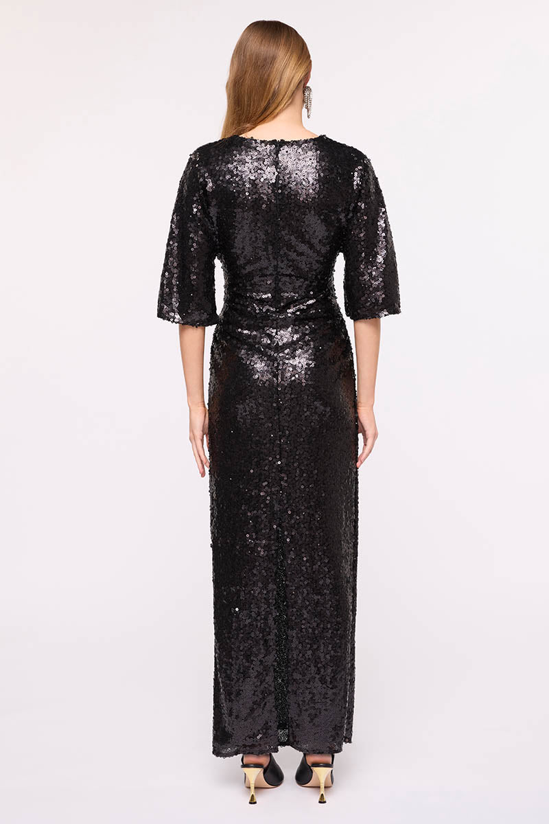Ava Sequin Cape Maxi Dress-Black