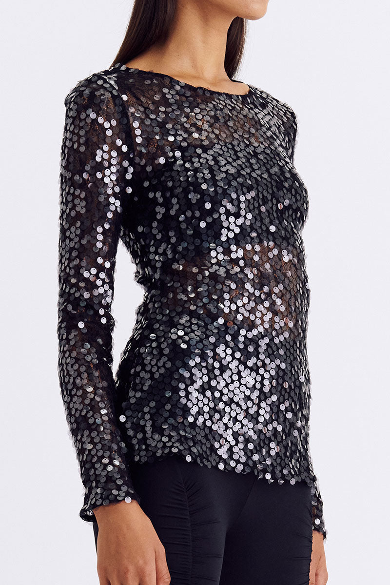 Ava Lace Sequin Long Sleeve Top