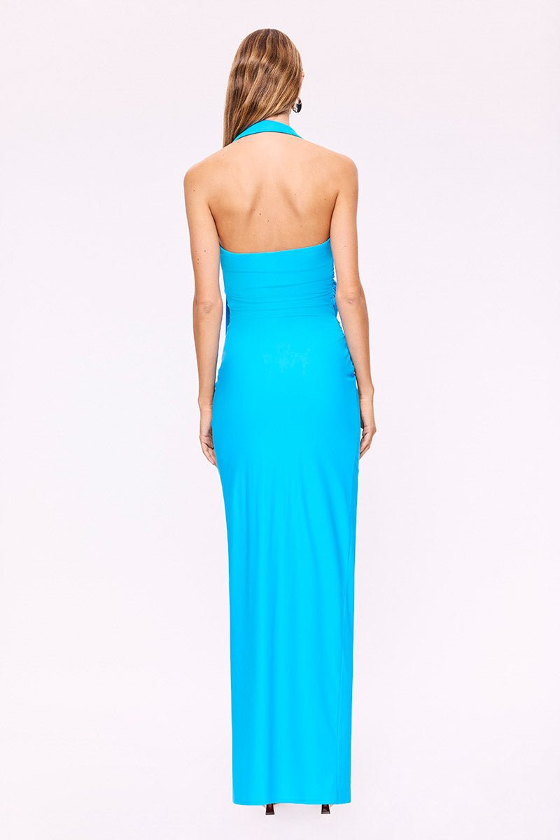 Bianca Asymmetric Maxi Dress in Azure Blue