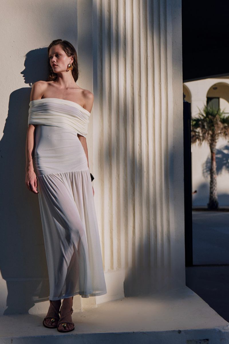 Christy Mesh Sheer Skirt Dress - White