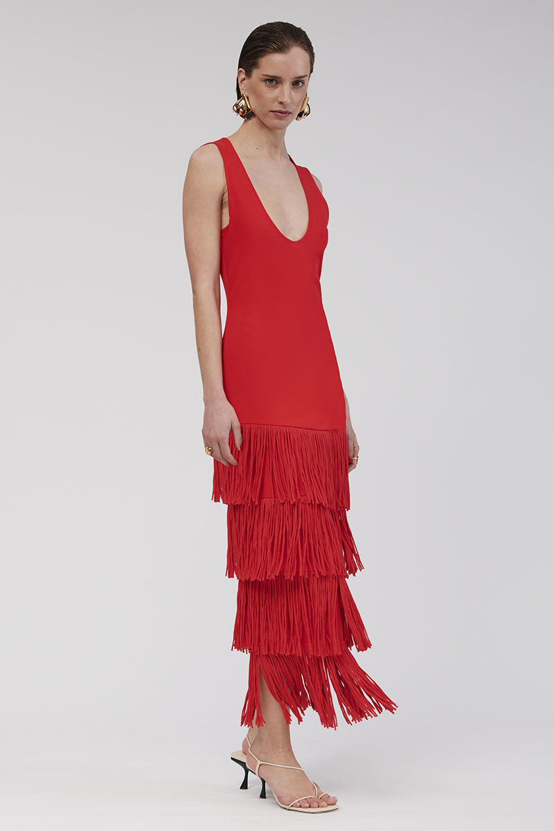 Carmen Sleeveless Fringe Hem Maxi